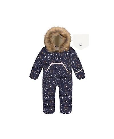 Deux par Baby Girl 3M To 24M Snug One Piece Snowsuit Adapted for Car Seats Printed Teddy Bears
