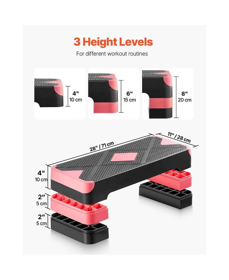 Sevorley Aerobic Exercise Step Platform, 28-Inch Adjustable Fitness Stepper with 4 Risers