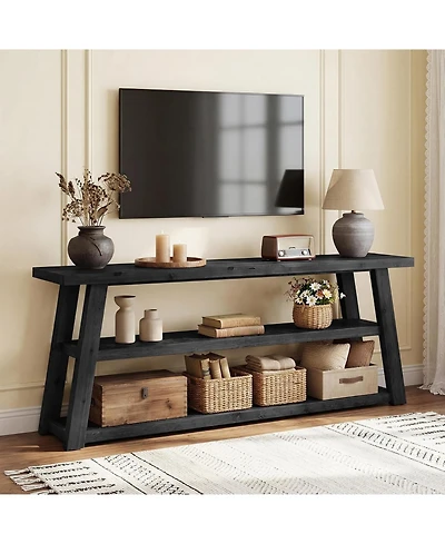 Tribesigns 3-Tier Solid Wood Tv Stand, 63" Framhouse Rustic Entertainment Center for TVs Up to 70 Inches