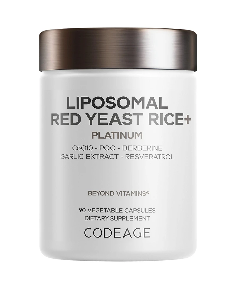Codeage Liposomal Yeast Rice Platinum, CoQ10, Berberine, Garlic, Grape Seed, Resveratrol, 90 Count