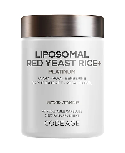 Codeage Liposomal Yeast Rice Platinum, CoQ10, Berberine, Garlic, Grape Seed, Resveratrol, 90 Count
