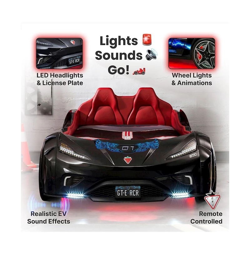 Cilek Kids Room Gts Ev Twin-Size Race Car Bed, - Remote Control, Led Lights, Sound Fx