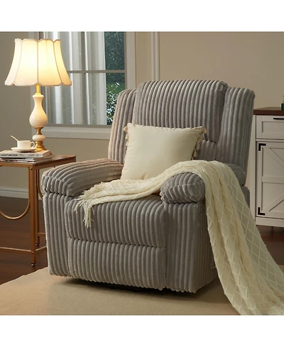 homfan Corduroy Manual Recliner Chair with Pillow Top Arms and Side Pocket, 330 lb Capacity