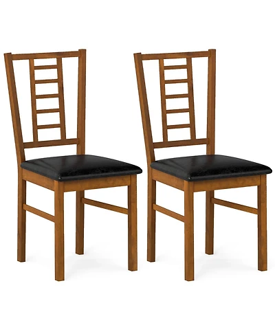 Gymax Wood Dining Chairs Set of 2 With Rubber Frame Padded Seat Slatted Backrest