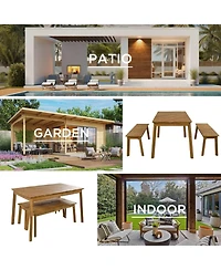 Asagikoiai 3-Piece Acacia Wood Outdoor Dining Table Set with 2 Benches