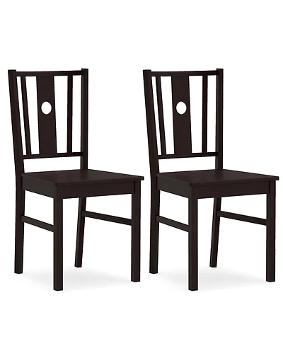 Gymax Dining Chairs Set of 2 Solid Rubber Wood Kitchen Chair With Slatted Curved Backrest