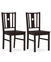 Gymax Dining Chairs Set of 2 Solid Rubber Wood Kitchen Chair With Slatted Curved Backrest