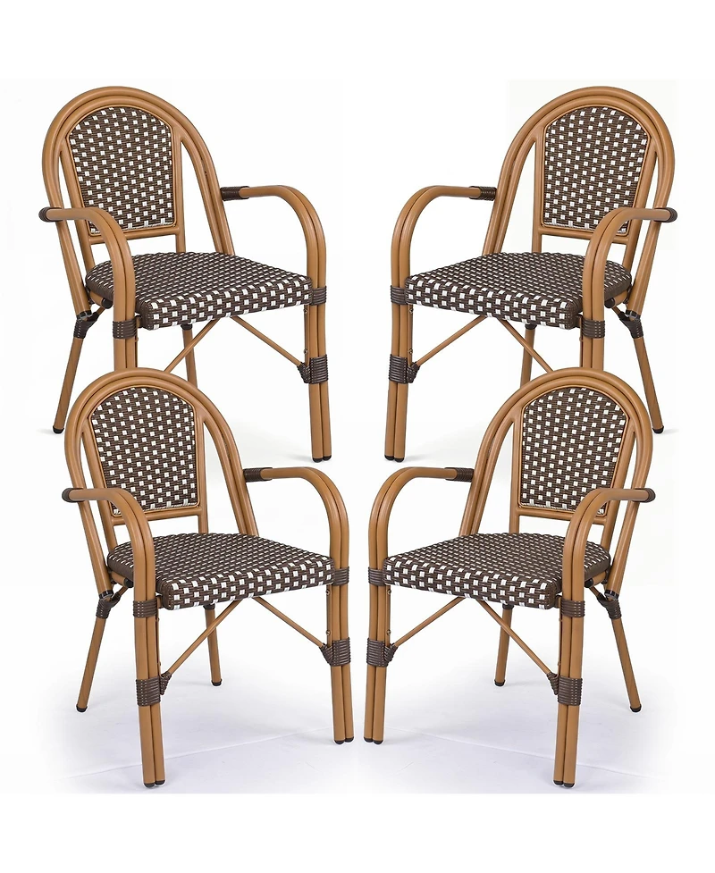 Gymax Outdoor French Bistro Chairs Set of 4 With Armrests Galvanized Metal Frame