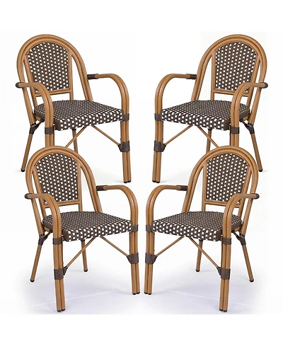 Gymax Outdoor French Bistro Chairs Set of 4 With Armrests Galvanized Metal Frame