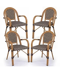 Gymax Outdoor French Bistro Chairs Set of 4 With Armrests Galvanized Metal Frame