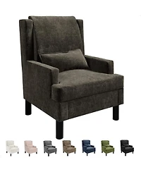 homfan Chenille Wingback Accent Chair with Lumbar Pillow, Mid-Century Modern Reading Chair, Wood Legs