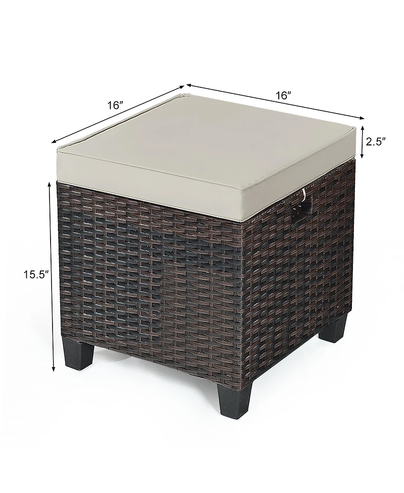 Costway 2 Piece Patio Rattan Ottoman Cushioned Seat Foot Rest Coffee Table