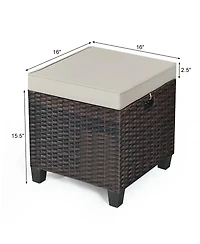 Costway 2 Piece Patio Rattan Ottoman Cushioned Seat Foot Rest Coffee Table