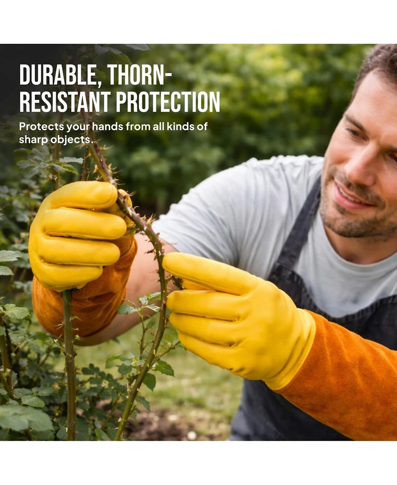 Xdovet Thorn Proof Gardening Gloves Rose Pruning Cowleather Gauntlet