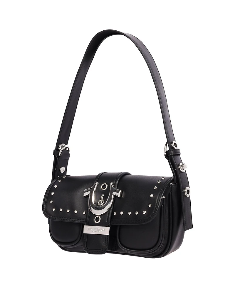 True Religion Women's Smooth Moto Studded Shoulder Bag