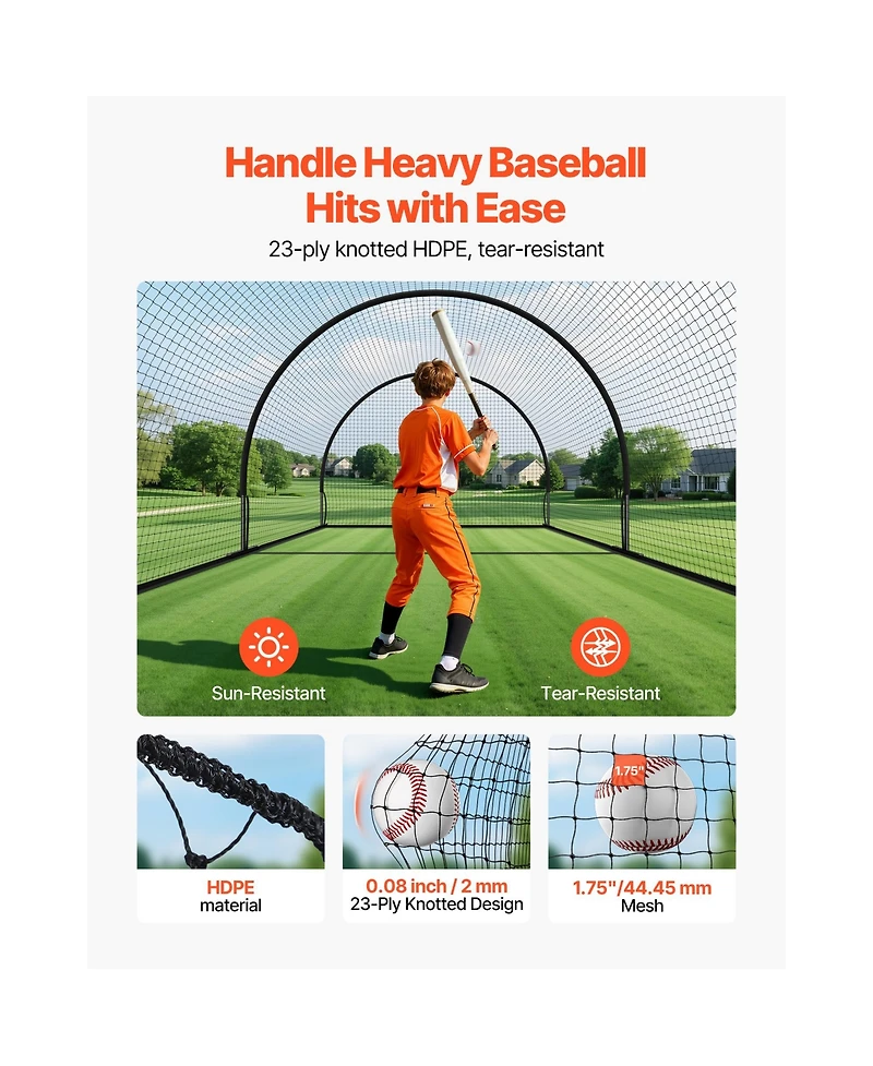 Freestanding Baseball Batting Cage, 19.9 x 12 x 8.2 ft Steel Frame Net with Pitching Machine Opening