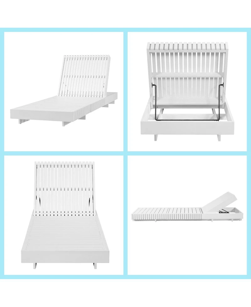 Asagikoiai 6 Position Acacia Solid Wood Outdoor Chaise Lounge with 3 Fold Cushion