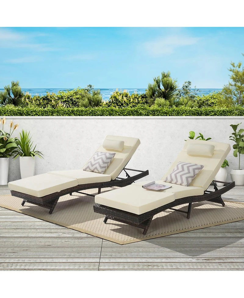 Asagikoiai Set of 2 Wicker Outdoor Chaise Lounge Chair with Cushions, Adjustable Patio Lounger
