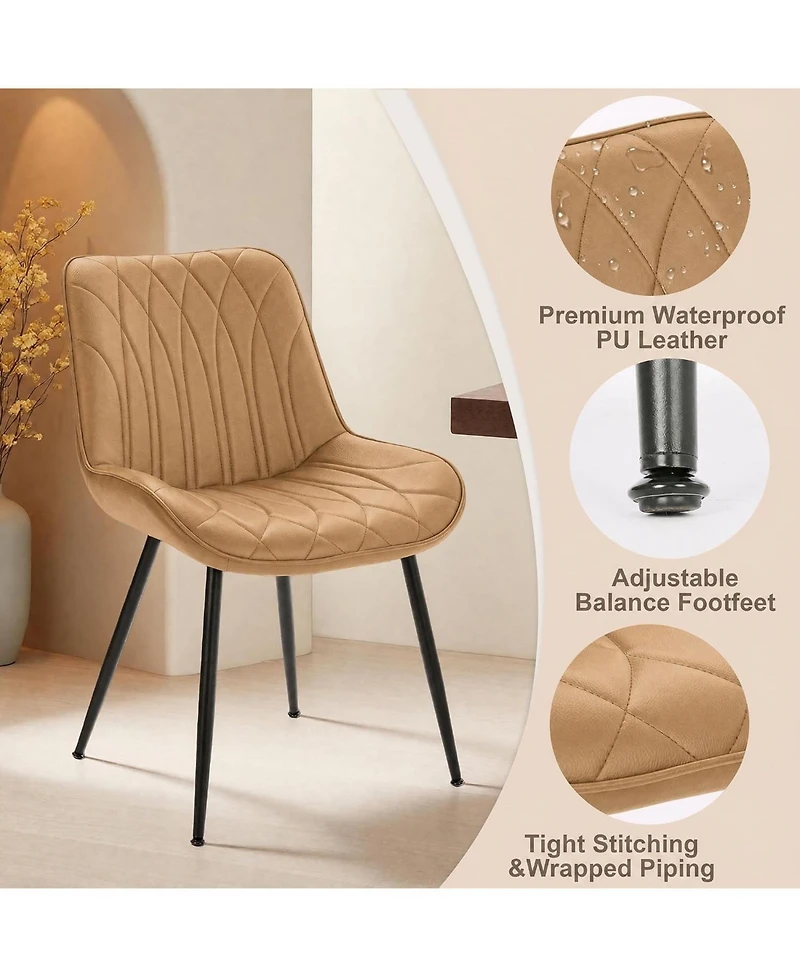 homfan Set of Faux Leather Dining Chairs with Thick Cushions and Metal Legs
