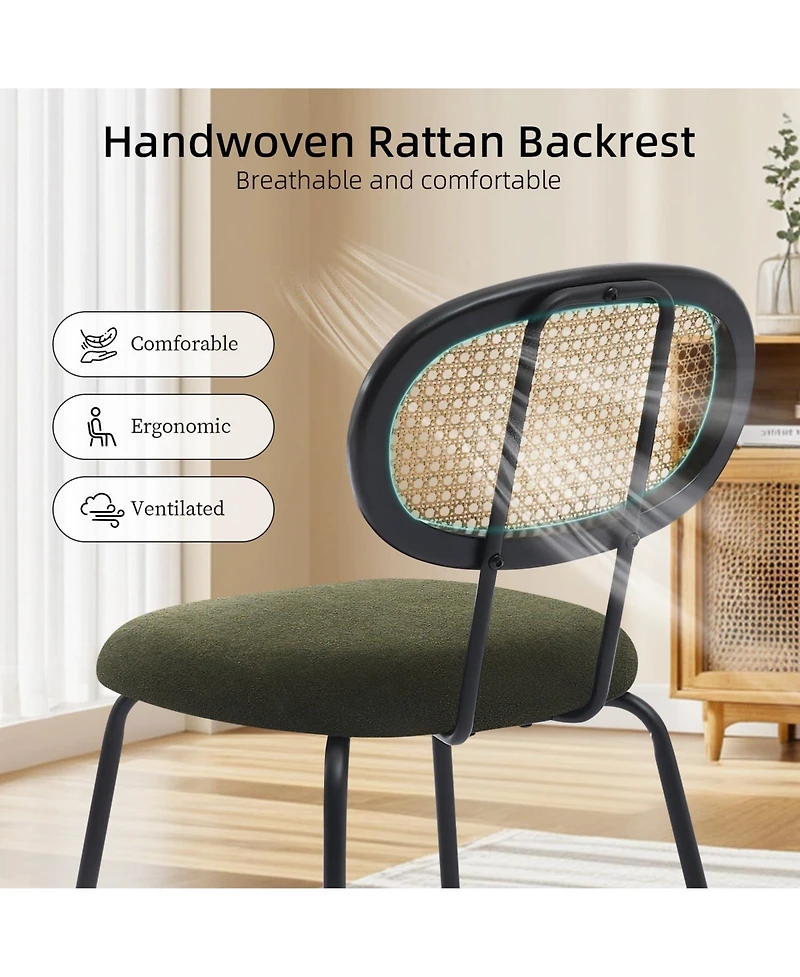 homfan Dining Chairs Set of 6, Mid-Century Modern Velvet Upholstered Dining Room Chairs with Rattan Backrest Metal Legs, Perfect