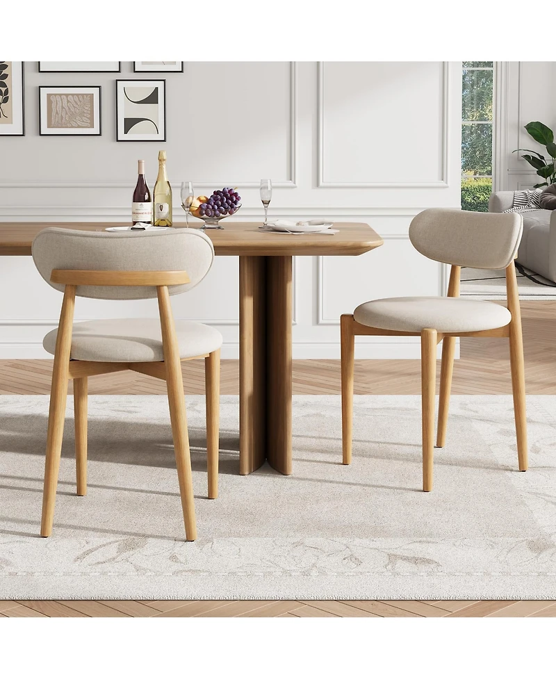 homfan Wooden Dining Chairs Set of 4,Modern Fabric Upholstered Kitchen Chairs with Wood Legs, Farmhouse Side Chairs for Dining Room Kitchen Vanity