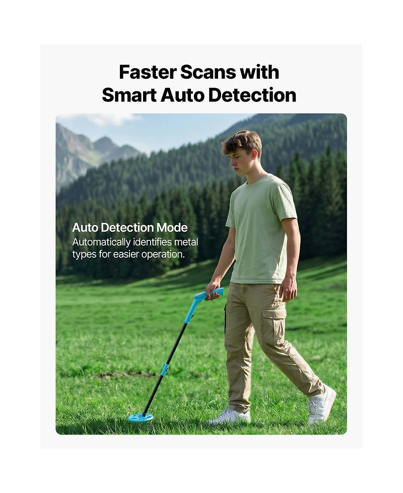Sevorley Lightweight Metal Detector for Kids and Beginners, 6-Inch IP68 Waterproof Coil, Lcd Display, Adjustable 25.6-36.6 in Gold Detector