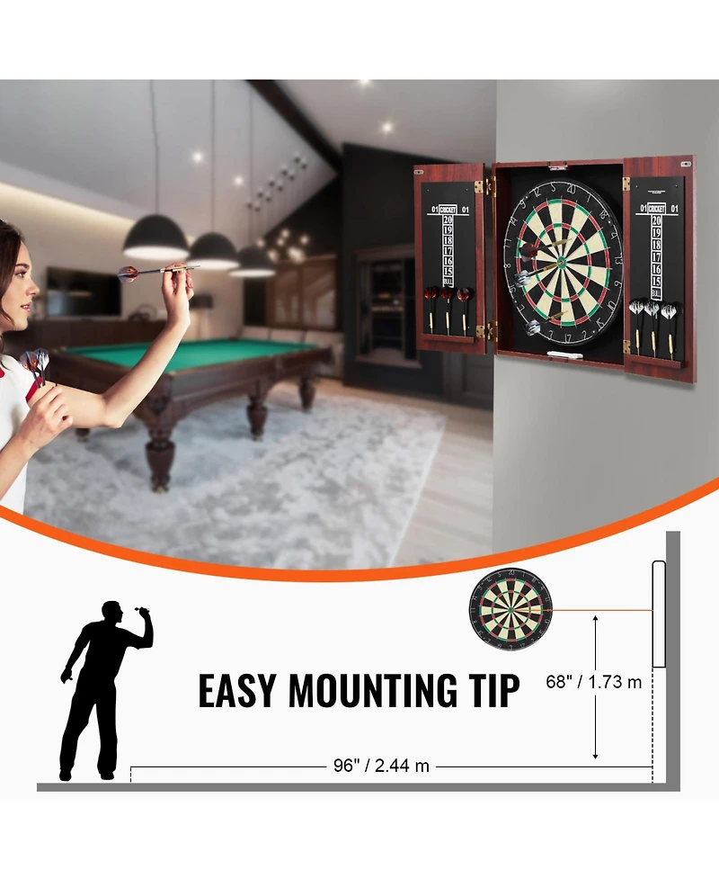 Sevorley Dartboard and Cabinet Set with 18-Inch Sisal Board and 6 Steel Tip Darts