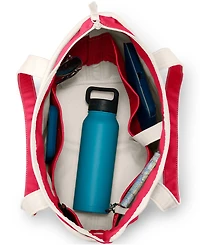 Lands' End Medium 5 Pocket Zip Top Long Handle Canvas Tote Bag