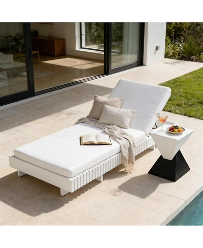 Asagikoiai Adjustable Acacia Wood Outdoor Chaise Lounge with Water-Repellent Cushion