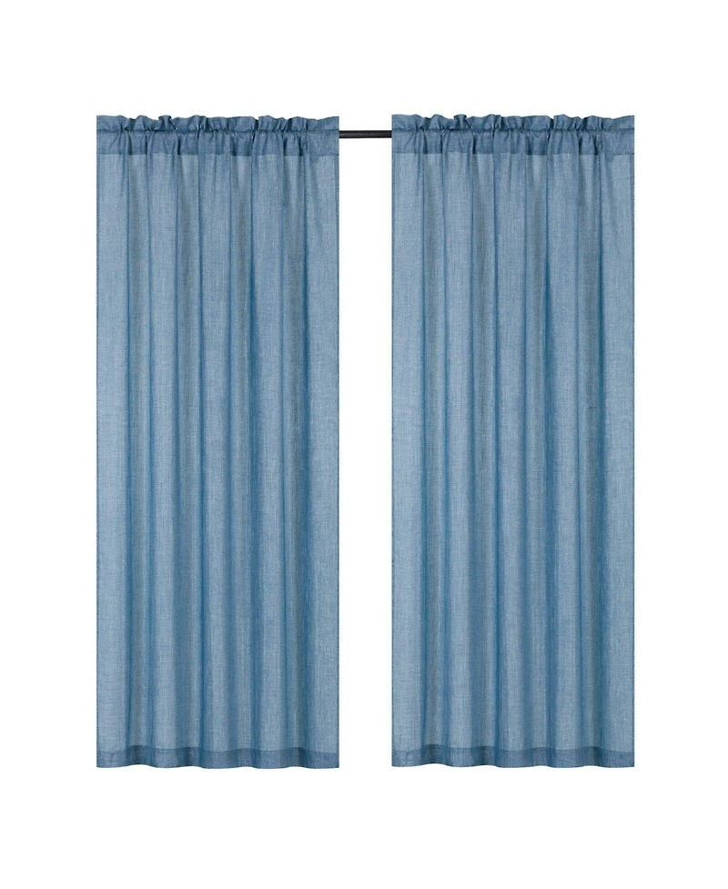 Kate Aurora Gina Complete 4 Piece Blue Metallic Sheer Window Curtains And Beaded Valances Set