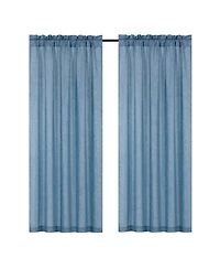 Kate Aurora Gina Complete 4 Piece Blue Metallic Sheer Window Curtains And Beaded Valances Set