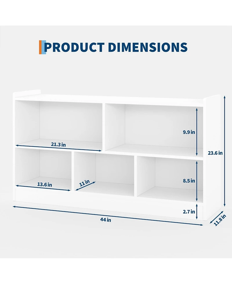 homfan Wooden Bookshelf, 5-Section 2-Tier Toy Storage Organizer, Open Shelving Kids Book Shelf for Playroom Nursery Classroom Kindergarten
