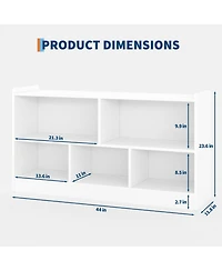 homfan Wooden Bookshelf, 5-Section 2-Tier Toy Storage Organizer, Open Shelving Kids Book Shelf for Playroom Nursery Classroom Kindergarten