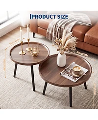 homfan Round Nesting Coffee Table Set of 2, Wood and Metal, Raised-Edge Accent Table