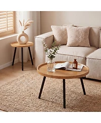 homfan Round Nesting Coffee Table Set of 2, Wood-Grain and Metal Accent Table, Warm Wood Finish