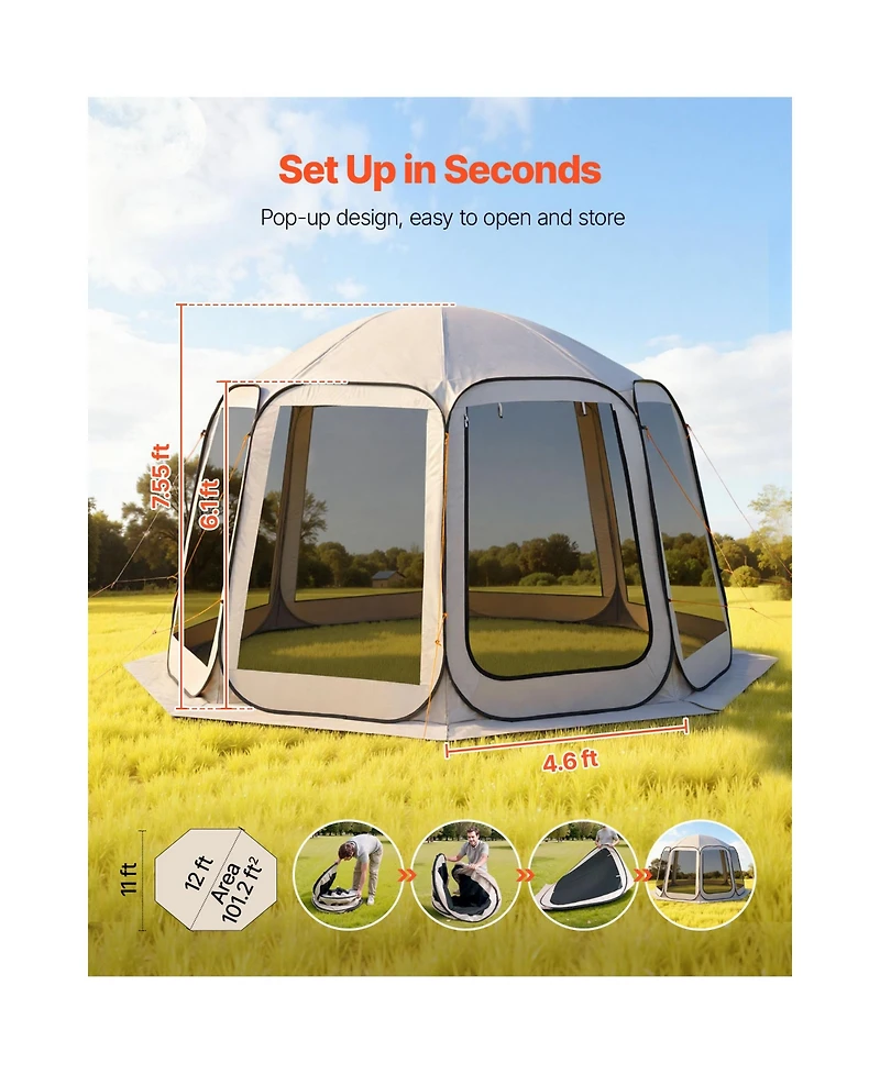 Sevorley 12 x 11 feet Pop Up Screen House Tent with Mesh Walls and Carry Bag