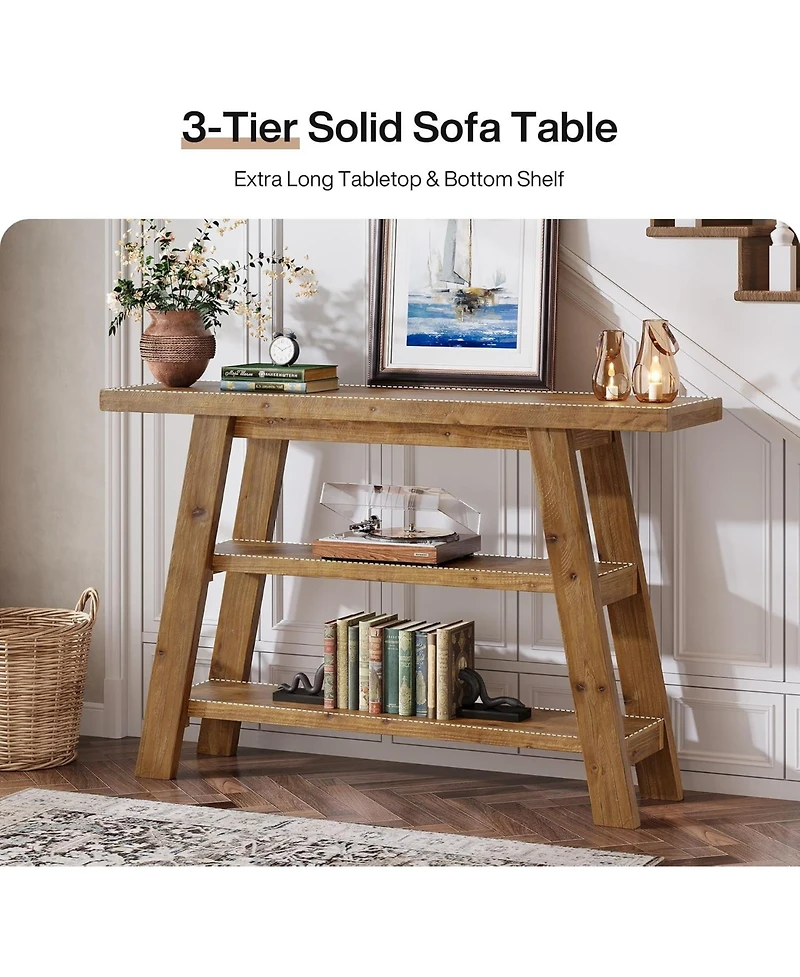 Tribesigns Solid Wood Console Table,47.24" Farmhouse Narrow Entryway Table with 3-Tier Storage Shelves, Table for Hallway, Foyer, Living Room