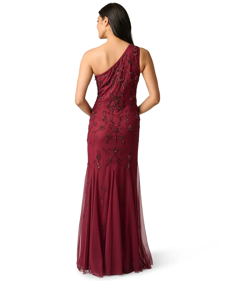 Adrianna Papell Women's One-Shoulder Beaded Godet Gown