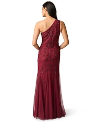 Adrianna Papell Women's One-Shoulder Beaded Godet Gown