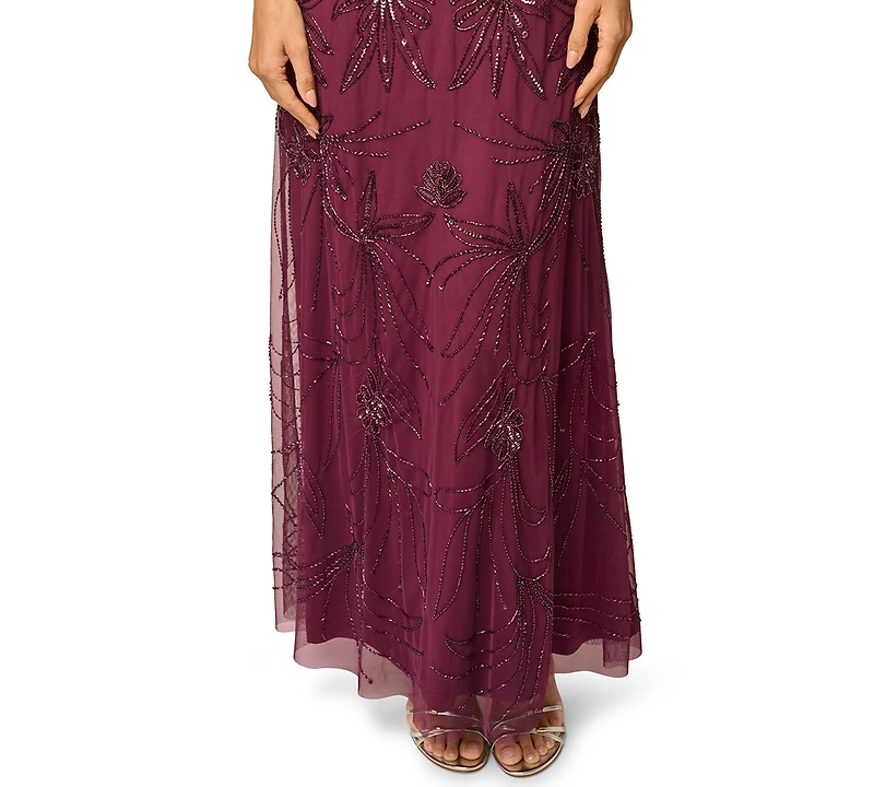 Adrianna Papell Women's Beaded Bloused-Waist Evening Gown