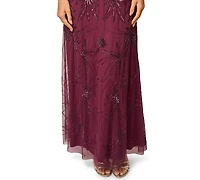 Adrianna Papell Women's Beaded Bloused-Waist Evening Gown