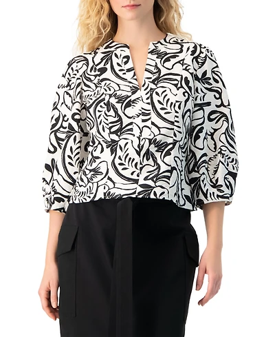 Ivonne Women's Graphic Brushstroke Floral Woven V-Neck Blouse