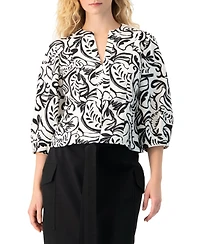 Ivonne Women's Graphic Brushstroke Floral Woven V-Neck Blouse