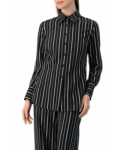 Ivonne Women's Pinstripe Fitted Long-Sleeve Button-Front Shirt