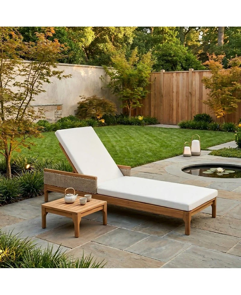 Asagikoiai Acacia Wood Outdoor Chaise Lounge, 4-Position Adjustable Patio Daybed