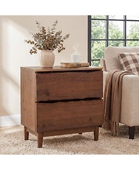 Tribesigns 2-Drawer Live-Edge Solid Wood Nightstand Set of 2, Mid-Century Modern Bedside Table with Storage, End Table