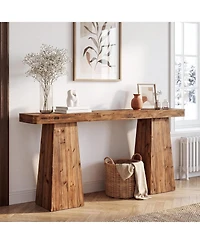 Tribesigns 63" Entryway Console Table, Solid Wood Sofa Table Behind Couch | Farmhouse Style, Narrow Design, Extra-wide Legs