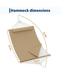 homfan 12FEET Double Spreader Bar Hammock – Quilted Outdoor, Detachable Pillow, Side Pockets and Carabiners, 450LBS for Patio or Yard