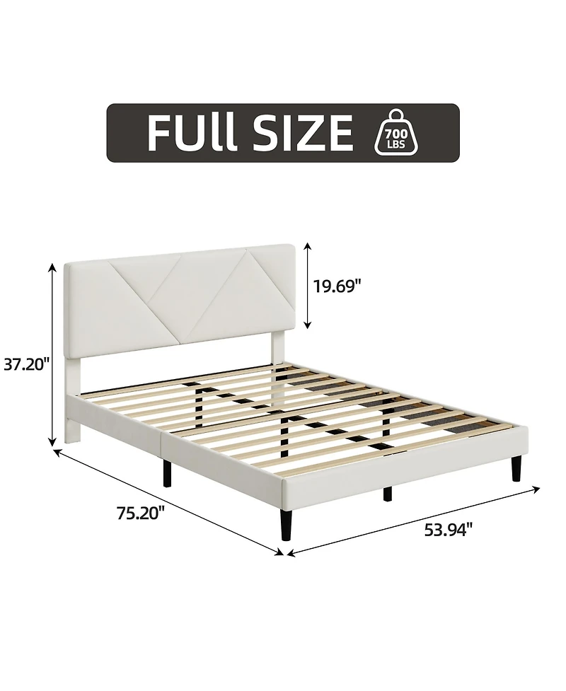 homfan Full Upholstered Bed Frame with Diamond-Quilted Headboard and Wood Slats, No Box Spring and Noise-Free
