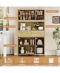 homfan 71" H Pantry Cabinet with Charging Station, Tall Kitchen Storage Countertop, Modern Hutch Drawers for Living Room, Dining Room